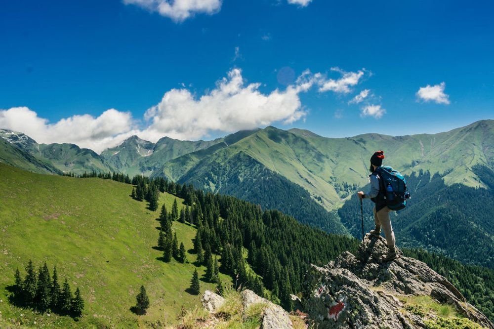 A man on a rocky outcrop amidst nature, highlighting the health and environment bond.